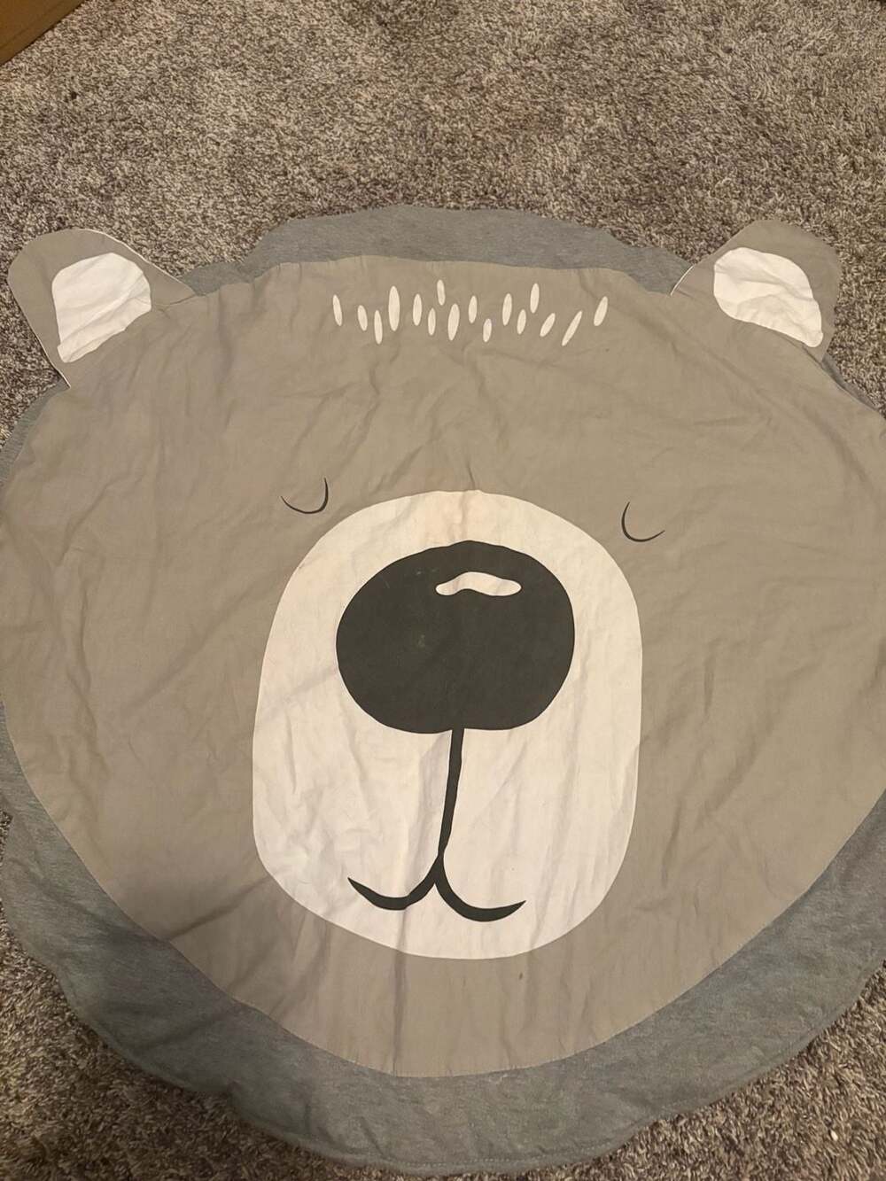 Bear Round Gray Plush Play Mat